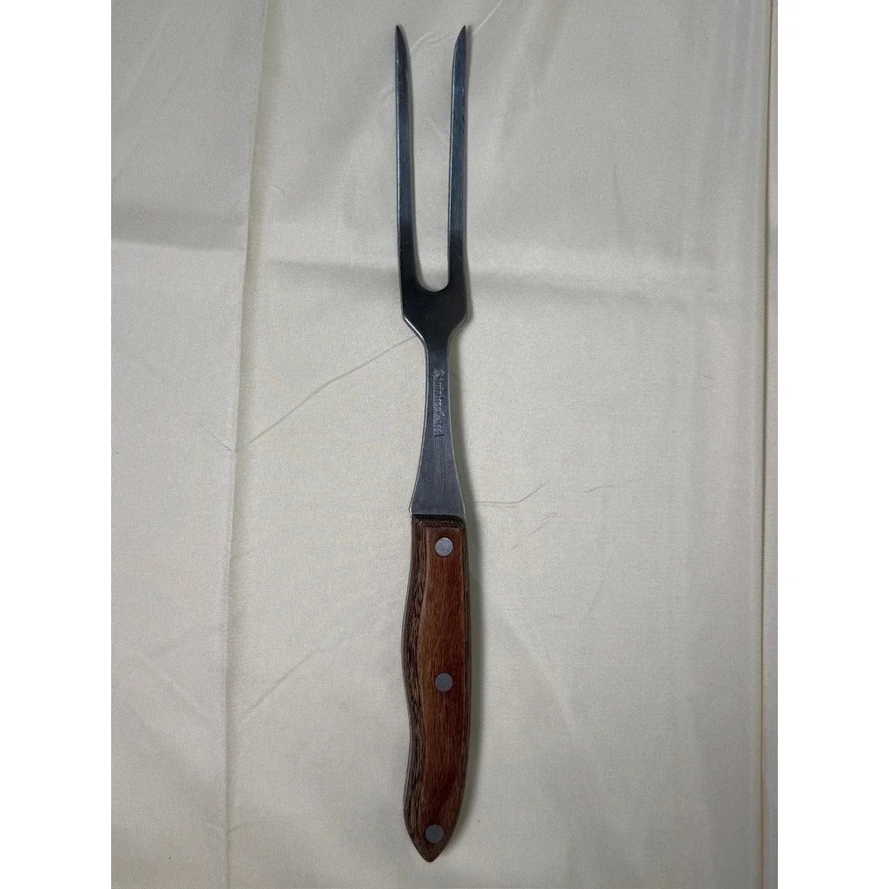 Vintage Stainless Steel Meat Carving Fork Wood Handle Japan Good Condition
